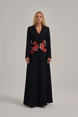 Özel Jakar Kumaş Motif İşlemeli Abaya