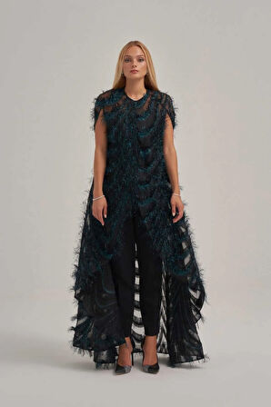 Otriş Desenli Katlı Görünümlü Kap Ceket