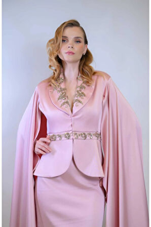 Hürrem Model Pelerin Kol Detaylı Saten Takım