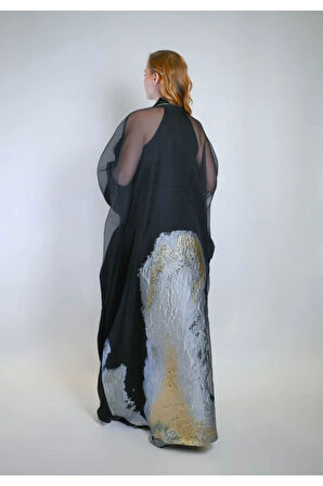 Özel Işıltılı Jakar Kumaş Ve İç Elbiseli Sendi Kumaş İkili Takım Abaya