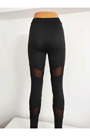 Tül Detaylı Yüksek Bel Dalgıç Tayt