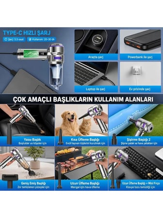 CASTU CS59 Plus Max 20000 Pa 100W Şarjlı Süpürge