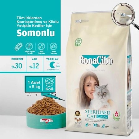 BonaCibo Adult Cat Sterilised Somonlu Kısırlaştırılmış Kediler için Somonlu Yetişkin Kedi Maması 5 Kg