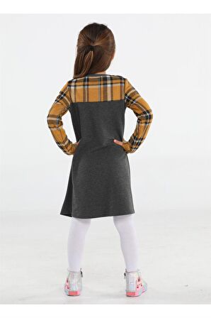 Ekose Parçalı Kız Çocuk Elbise