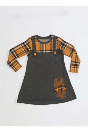 Ekose Parçalı Kız Çocuk Elbise
