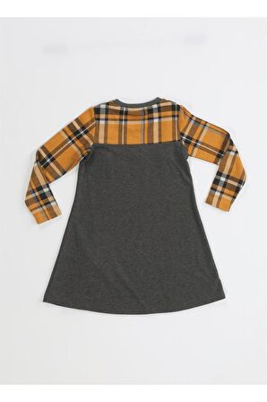 Ekose Parçalı Kız Çocuk Elbise