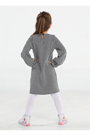 Parlak Kedi Nakışlı Kazayağı Kız Elbise