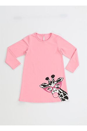 Muzip Zürafa Kız Çocuk Pembe Elbise