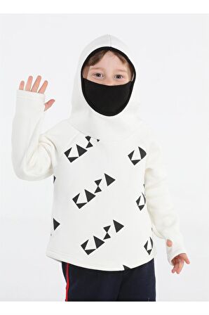 Ninja Casa Baskılı Ekru Unisex Sweatshirt