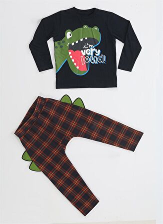 Ekose Muzip Dino Pantolon + T-shirt Takım