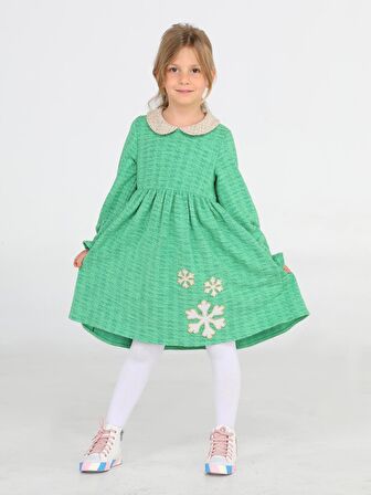 Kartanesi Yeşil Baby Yaka Kız Çocuk Elbise