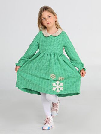 Kartanesi Yeşil Baby Yaka Kız Çocuk Elbise