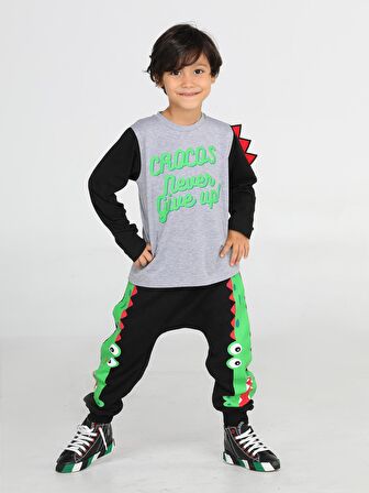 Crocos Siyah Erkek Çocuk Pantolon+T-shirt Takım