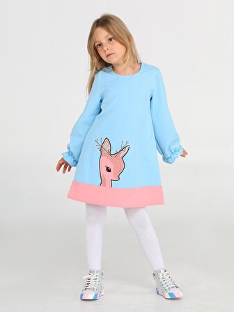 Ceylan Mint Pembe Dokuma Poly Kız Elbise