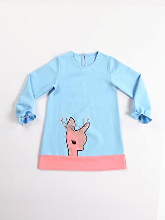 Ceylan Mint Pembe Dokuma Poly Kız Elbise