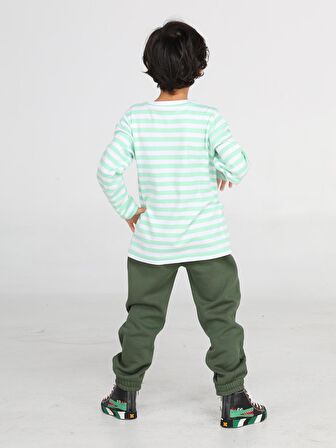 Yeşil Yazılı Dino Jogger +T-shirt Takım