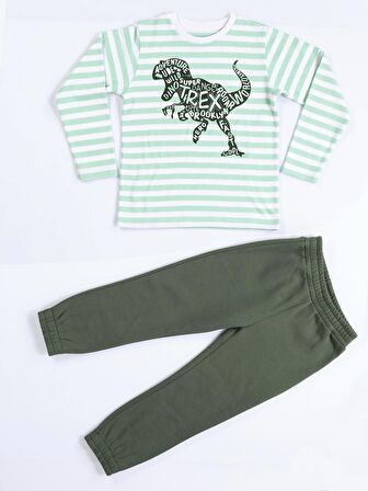 Yeşil Yazılı Dino Jogger +T-shirt Takım