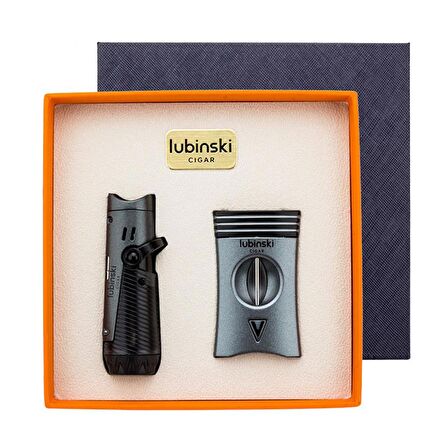 Lubinski Metal Gri Puro Seti (1 Torch Çakmak, 60 Ring V-Cut Puro Kesici) (8084AT)
