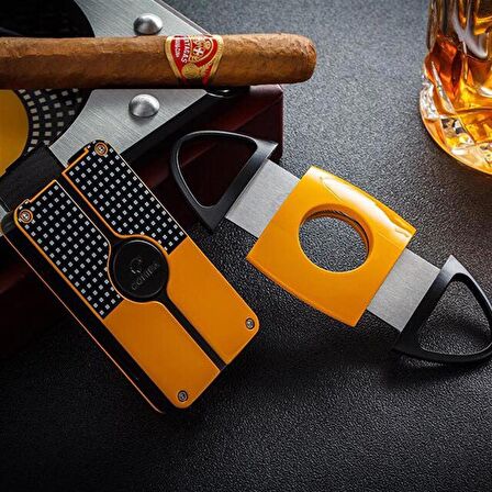 Cohiba Metal Sarı/Siyah Puro Seti (3 Torch Çakmak, 60 Ring Puro Kesici) (8096AT)