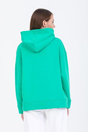 Pupiwessi Kadın Yeşil Kapüşonlu Oversize Sweatshirt-Hoodie