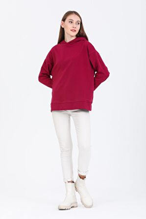 Pupiwessi Kadın Mor Kapüşonlu Oversize Sweatshirt-Hoodie