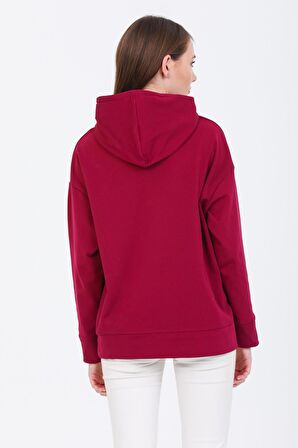 Pupiwessi Kadın Mor Kapüşonlu Oversize Sweatshirt-Hoodie