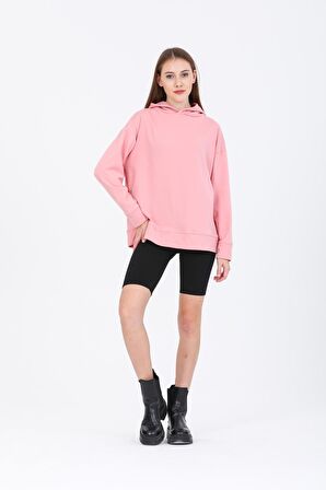 Pupiwessi Kadın Pudra Kapüşonlu Oversize Sweatshirt-Hoodie