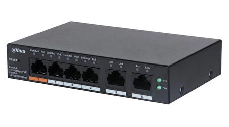 Dahua CS4006-4ET-60 4 Port PoE 2 Port Uplink Uplink Yönetilebilir PoE  Switch 60W