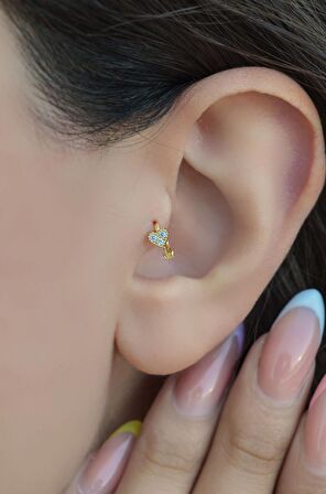 Gold Halka Mini Kalpli Tragus Piercing Helix Kıkırdak Lob