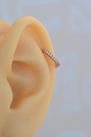 Taşlı Çelik Halka Model Helix Piercing Tragus Kıkırdak Lob Rose Gold Renkli