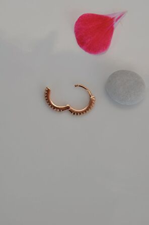 Taşlı Çelik Halka Model Helix Piercing Tragus Kıkırdak Lob Rose Gold Renkli