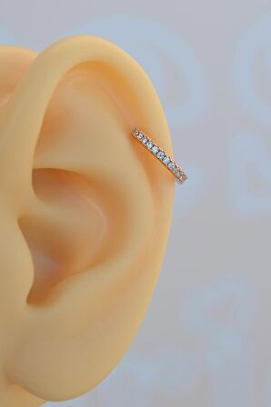 Taşlı Çelik Halka Model Helix Piercing Tragus Kıkırdak Lob Rose Gold Renkli