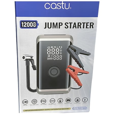 Castu CS71 Plus 12000mAh Akü Takviye Cihazı 4 ü 1 Arada Jump Starter Kompresör Powerbank 150 PSI