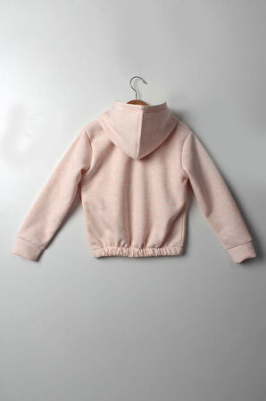 Kız Çocuk 5-10 Yaş Şardonlu Kalın Sweatshirt - Kapüşonlu Somon HAPPINESS Baskılı