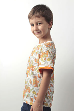 Erkek Çocuk Dinozor Desenli Yazlık Tişört - Renkli Pamuklu Kısa Kollu Tshirt