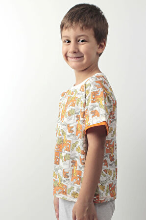 Erkek Çocuk Dinozor Desenli Yazlık Tişört - Renkli Pamuklu Kısa Kollu Tshirt