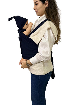 Anne-Bebek Konforu İçin Cepli Lacivert Bebek Taşıma Anakucağı – Pratik ve Şık Sling Tasarım