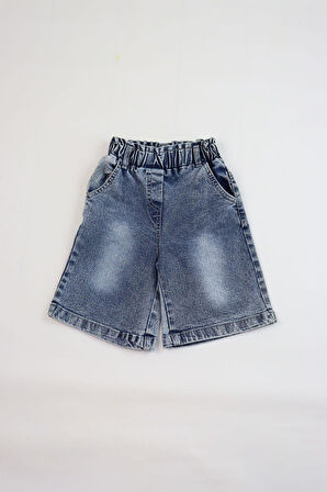 Çocuk Kot Şort - Lastikli Bel, Rahat Kalıp, Cepli, Günlük Yazlık Denim Şort