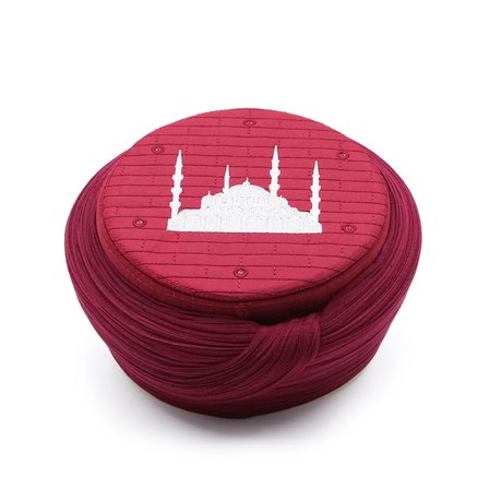 Cami Sarığı – Bordo Kumaş – Bordo Takke – Düz Sarım – Cami Nakışlı – 7 Metre