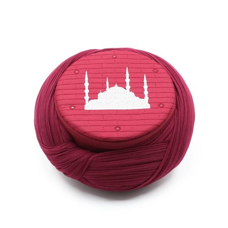 Cami Sarığı – Bordo Kumaş – Bordo Takke – Çapraz Sarım – Cami Nakışlı – 7 Metre