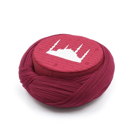 Cami Sarığı – Bordo Kumaş – Bordo Takke – Çapraz Sarım – Cami Nakışlı – 7 Metre
