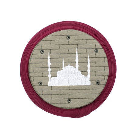 Cami Sarığı – Bordo Kumaş – Yeşil Takke – Yuvarlak Sarım – Cami Nakışlı – 7 Metre