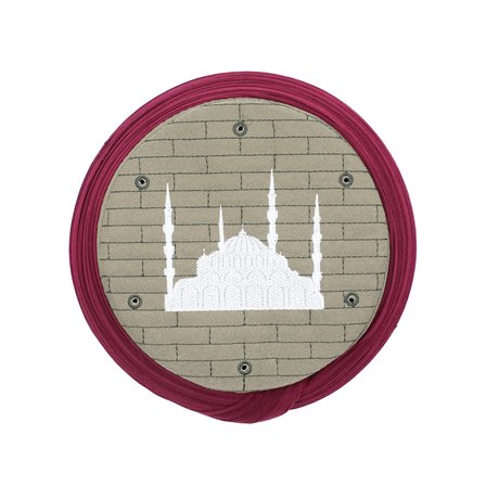 Cami Sarığı – Bordo Kumaş – Yeşil Takke – Yuvarlak Sarım – Cami Nakışlı – 7 Metre