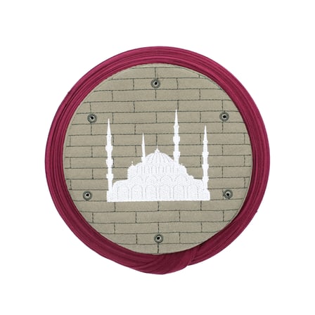 Cami Sarığı – Bordo Kumaş – Yeşil Takke – Yuvarlak Sarım – Cami Nakışlı – 7 Metre