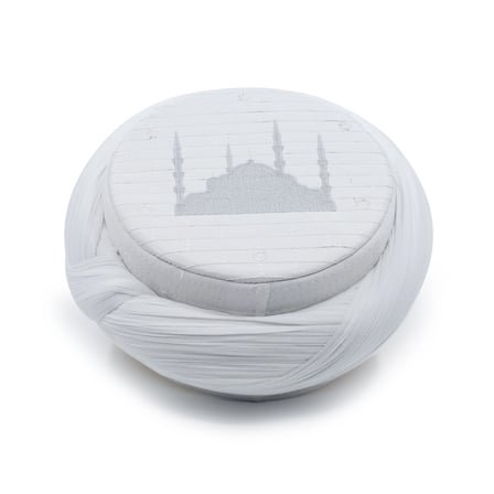 Cami Sarığı – Beyaz Kumaş – Beyaz Takke – Çapraz Sarım – Cami Nakışlı – 7 Metre
