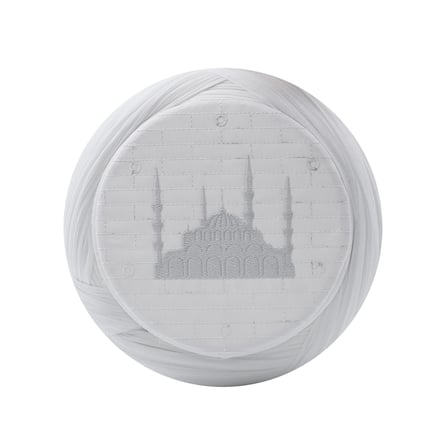 Cami Sarığı – Beyaz Kumaş – Beyaz Takke – Çapraz Sarım – Cami Nakışlı – 7 Metre