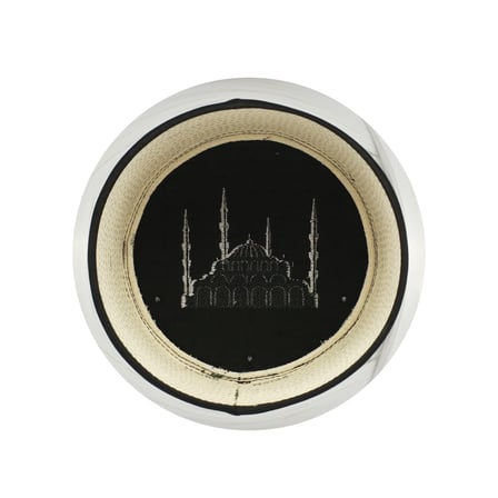 Cami Sarığı – Beyaz Kumaş – Siyah Takke – Çapraz Sarım – Cami Nakışlı – 7 Metre