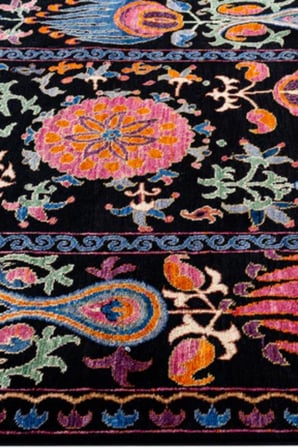 Vintage Makine Halısı Yıkanabilir Kaymaz Taban Siyah Şönil Salon Halısı 1114