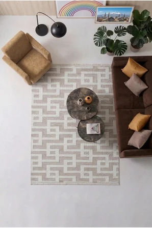 Kaymaz Tabanlı Halı Kesme Yolluk Salon Koridor Mutfak Yatak Odası Halısı 3017 Bej