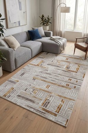 Kaymaz Tabanlı Halı Kesme Yolluk Salon Koridor Mutfak Yatak Odası Halısı 6005 Bej